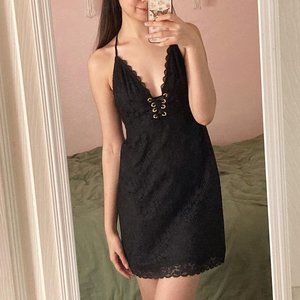 Size XS-NWT Victoria Secret Black Lace Overlay Slip Dress
